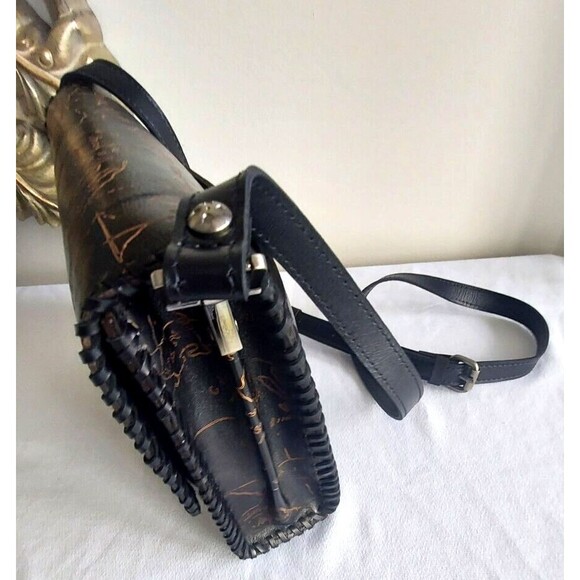 Patrica Nash Black Leather Map Sarola Scalloped Flap Snap Shoulder Bag Crossbody - Picture 13 of 15